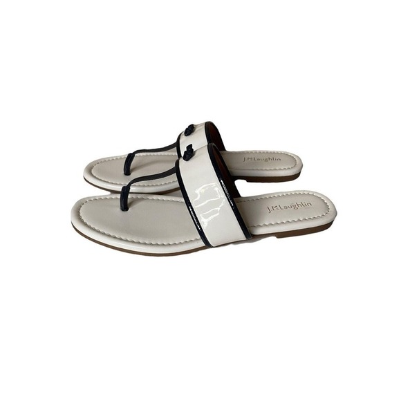 J Mclaughlin Leslie Flip Flop Thong Sandals White Black Size 11 M Flats - Picture 4 of 8